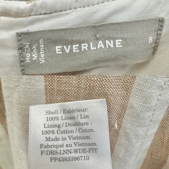 Everlane Linen A-Line Midi Dress Bone White/Caramel Stripe Size 8 Boxy Lagenlook - Picture 4 of 15